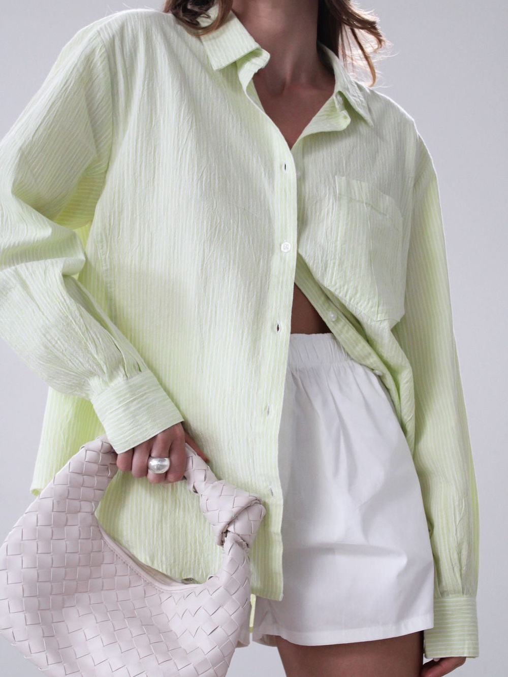 DAZE Denim The Boyfriend Shirt in Limeade Stripe